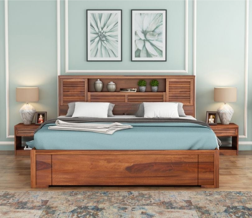 Sheesham Wood Hydraulic Bed With Storage