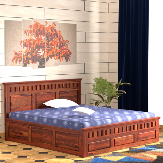 Solid Wood Double Bed with Box Storage