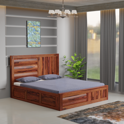 Solid Wood King Size Badi Niwar Double Bed with Box Storage