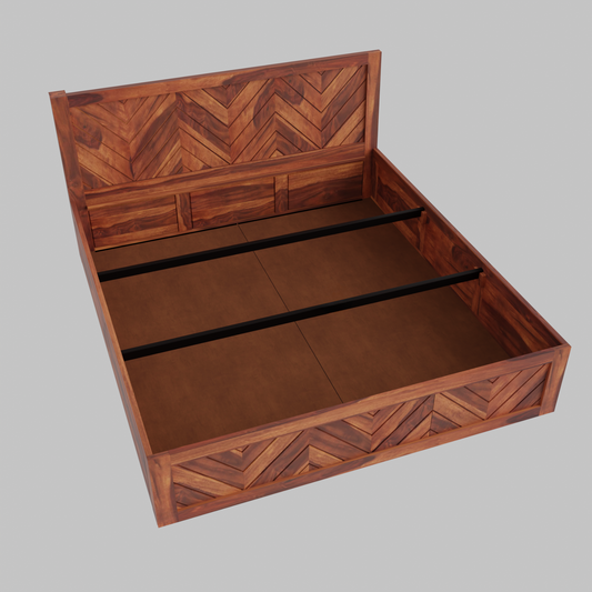 Solid Sheesham Wood Double Bed with Spacious Box Storage