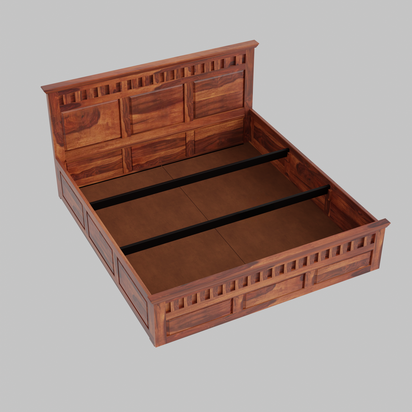 Solid Wood Double Bed with Box Storage